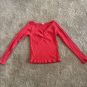 Old Navy Red Ribbed V-Neck Top